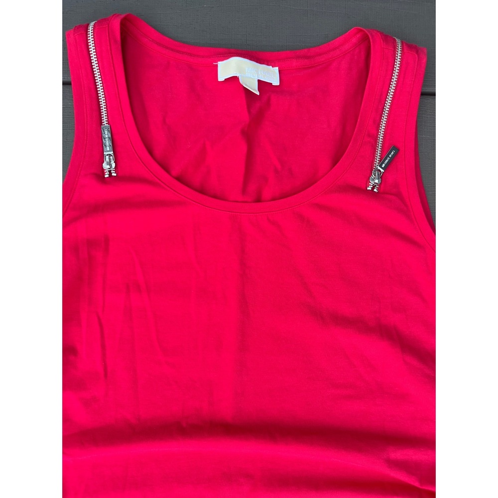 Michael Michael Kors Red Ruched Side Tank Top with Shoulder Zippers Size L